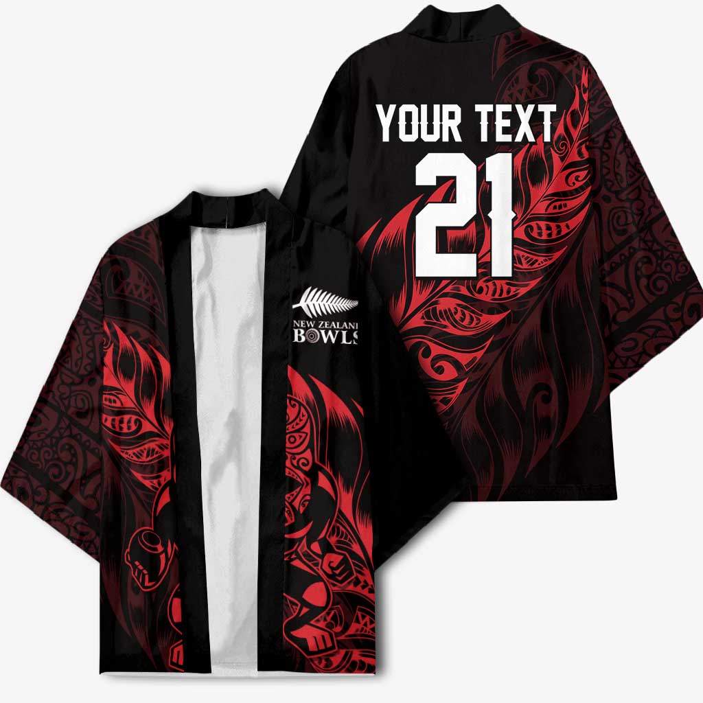 New Zealand Lawn Bowls Custom Kimono Red Maori Warrior Tribal Silver Fern - Vibe Hoodie