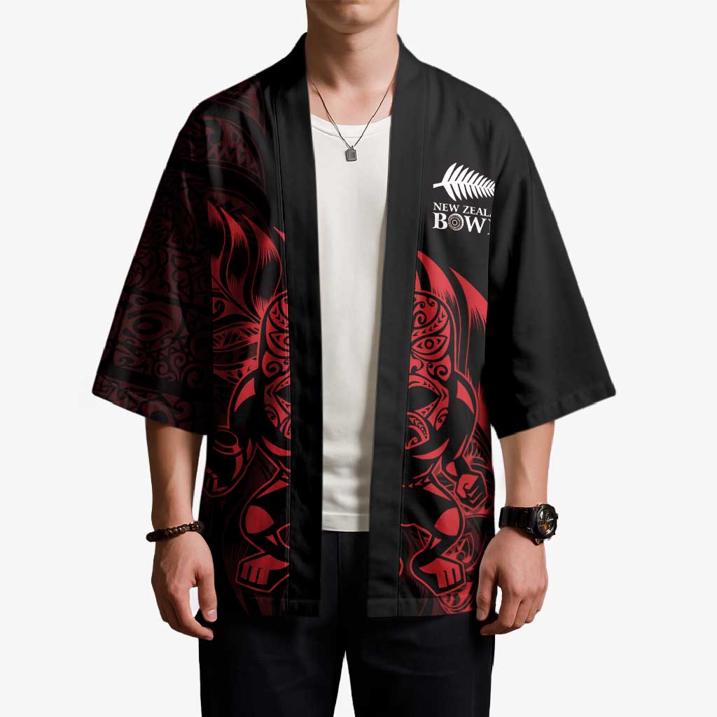 New Zealand Lawn Bowls Custom Kimono Red Maori Warrior Tribal Silver Fern - Vibe Hoodie