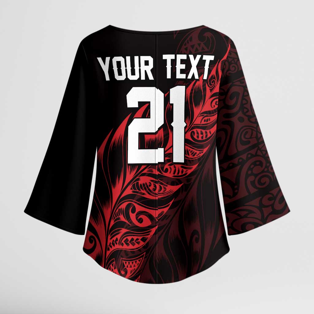 New Zealand Lawn Bowls Custom Kimono Sleeve Blouse Red Maori Warrior Tribal Silver Fern - Vibe Hoodie