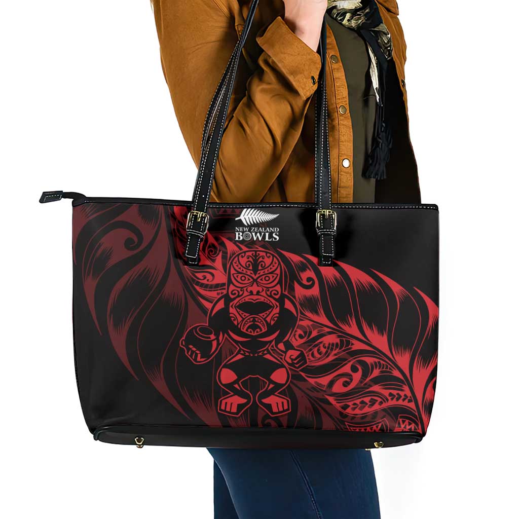 New Zealand Lawn Bowls Leather Tote Bag Red Maori Warrior Tribal Silver Fern - Vibe Hoodie