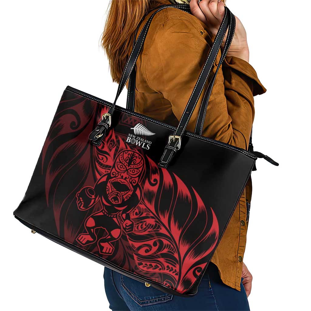 New Zealand Lawn Bowls Leather Tote Bag Red Maori Warrior Tribal Silver Fern - Vibe Hoodie
