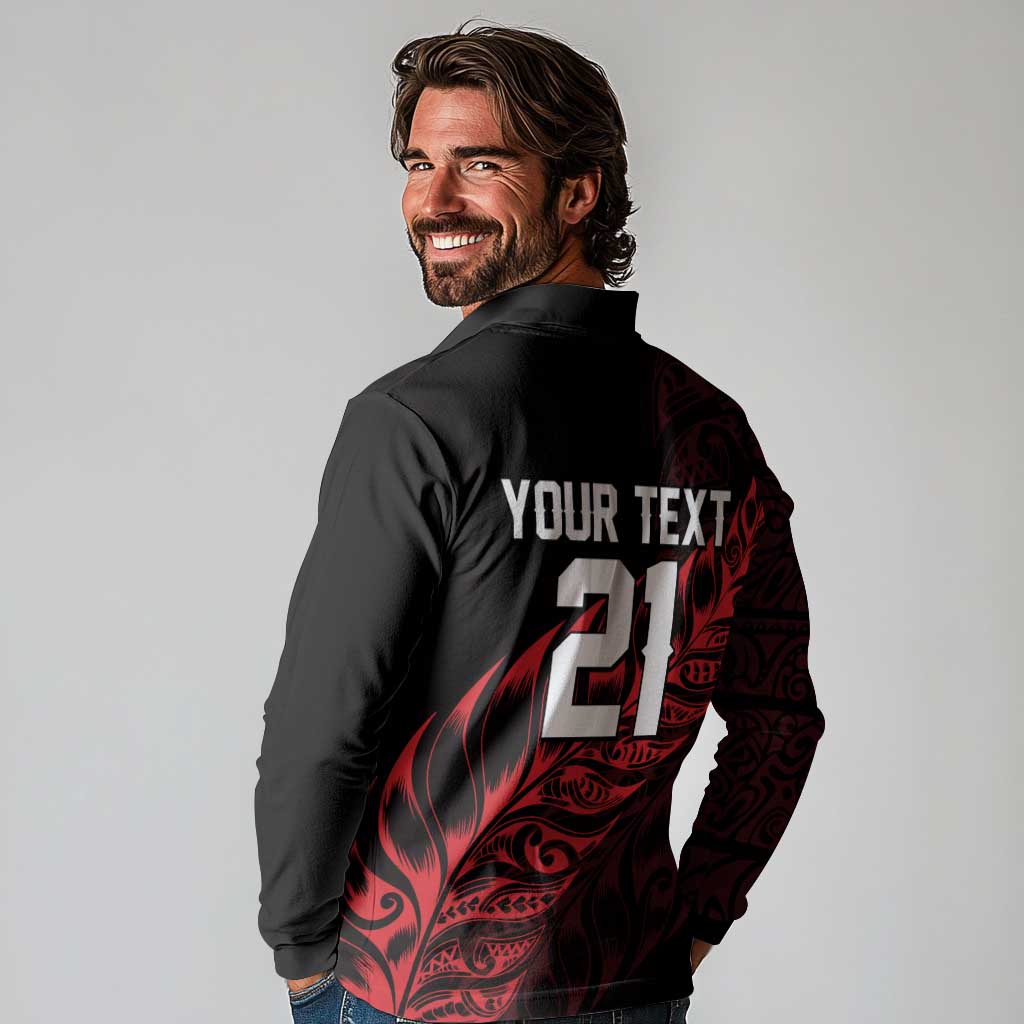 New Zealand Lawn Bowls Custom Long Sleeve Polo Shirt Red Maori Warrior Tribal Silver Fern - Vibe Hoodie