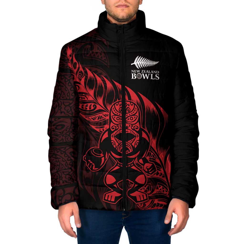 New Zealand Lawn Bowls Custom Padded Jacket Red Maori Warrior Tribal Silver Fern - Vibe Hoodie