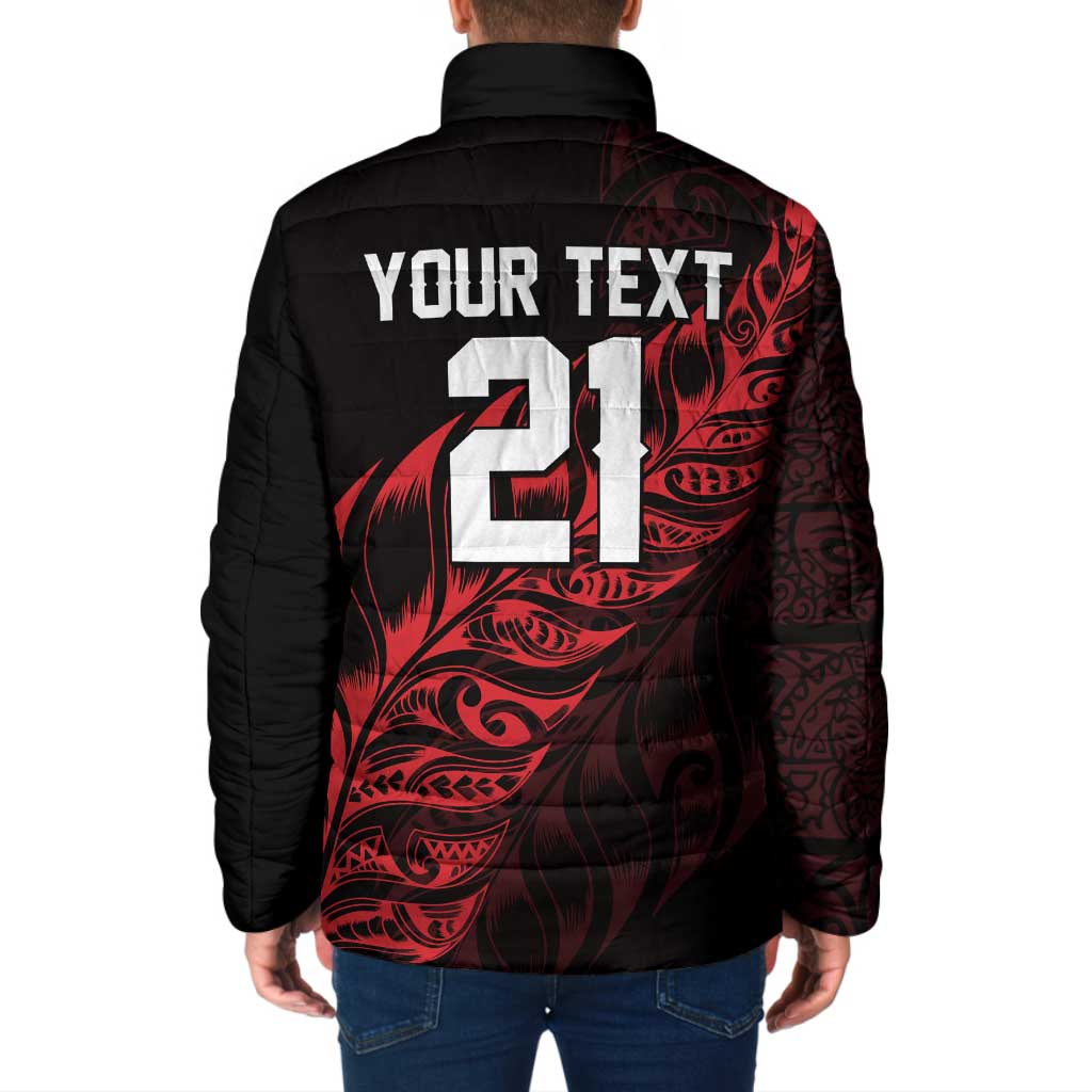 New Zealand Lawn Bowls Custom Padded Jacket Red Maori Warrior Tribal Silver Fern - Vibe Hoodie