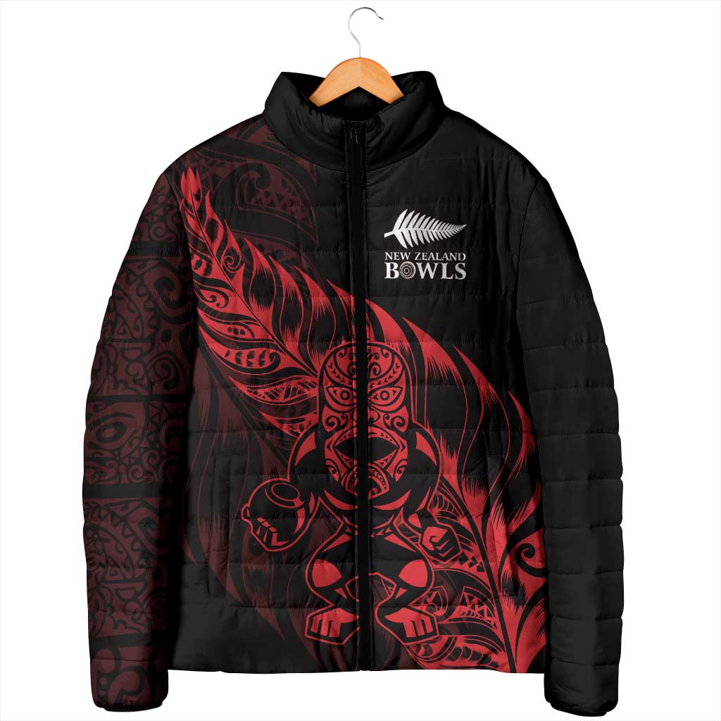 New Zealand Lawn Bowls Custom Padded Jacket Red Maori Warrior Tribal Silver Fern - Vibe Hoodie