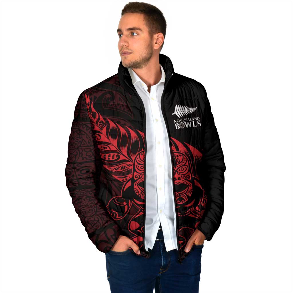 New Zealand Lawn Bowls Custom Padded Jacket Red Maori Warrior Tribal Silver Fern - Vibe Hoodie