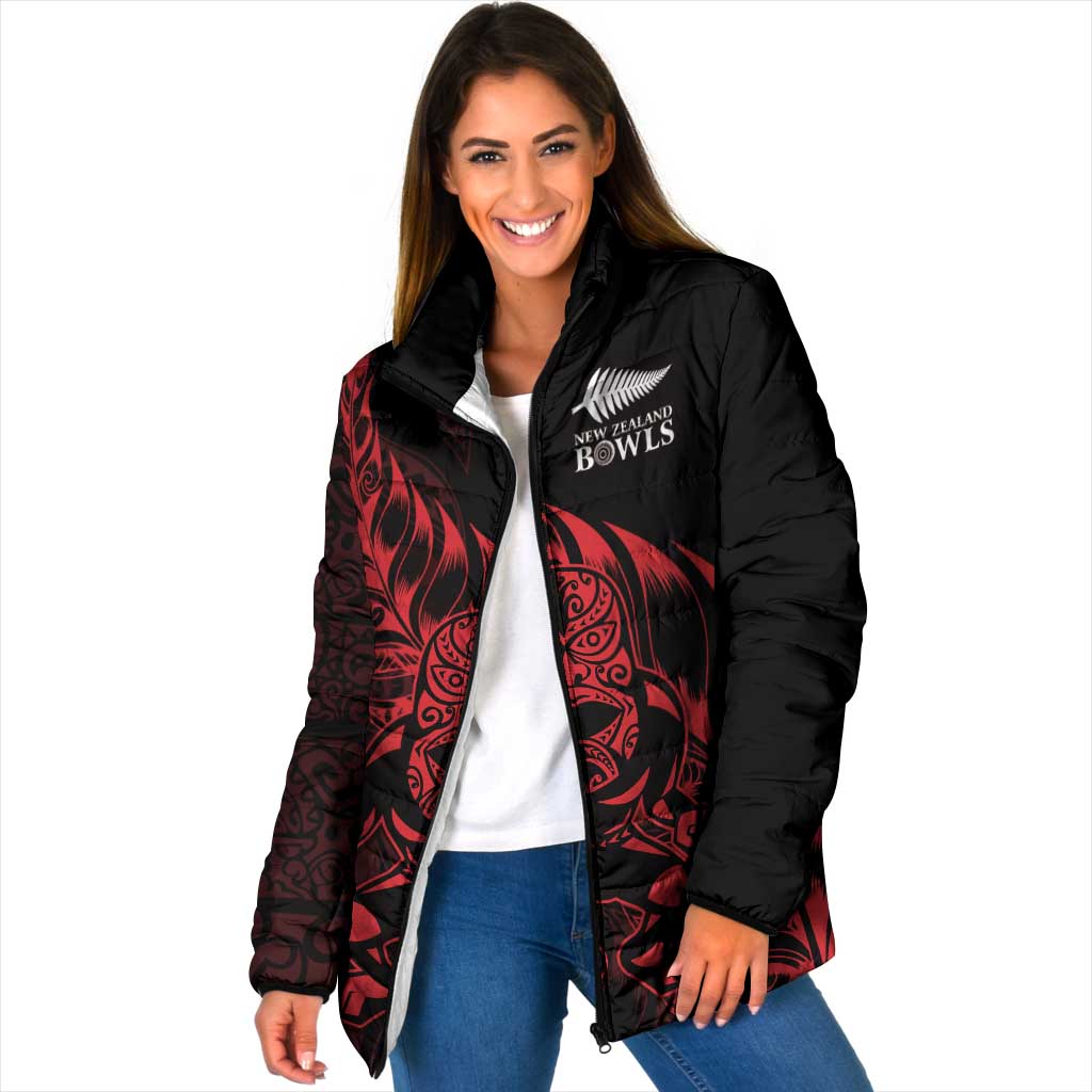 New Zealand Lawn Bowls Custom Padded Jacket Red Maori Warrior Tribal Silver Fern - Vibe Hoodie