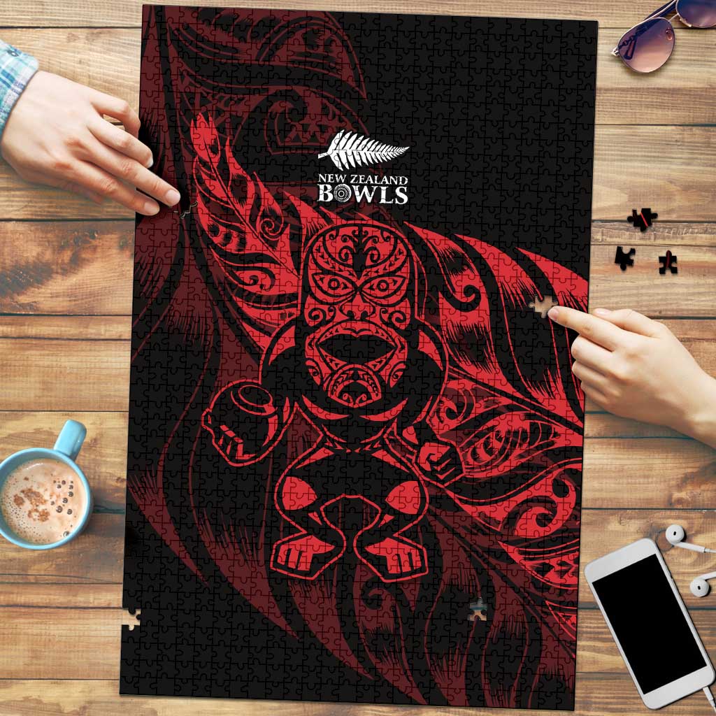 New Zealand Lawn Bowls Puzzle Red Maori Warrior Tribal Silver Fern - Vibe Hoodie