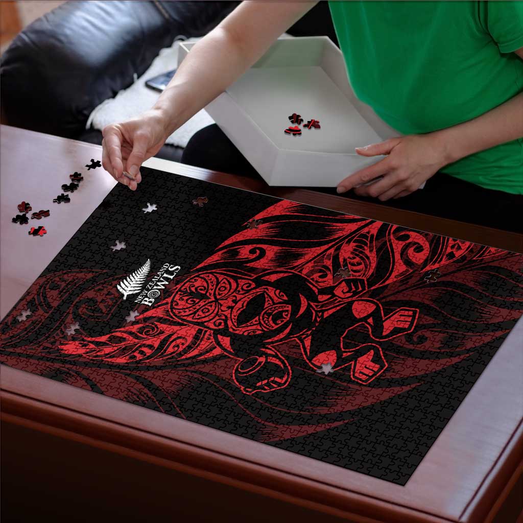 New Zealand Lawn Bowls Puzzle Red Maori Warrior Tribal Silver Fern - Vibe Hoodie