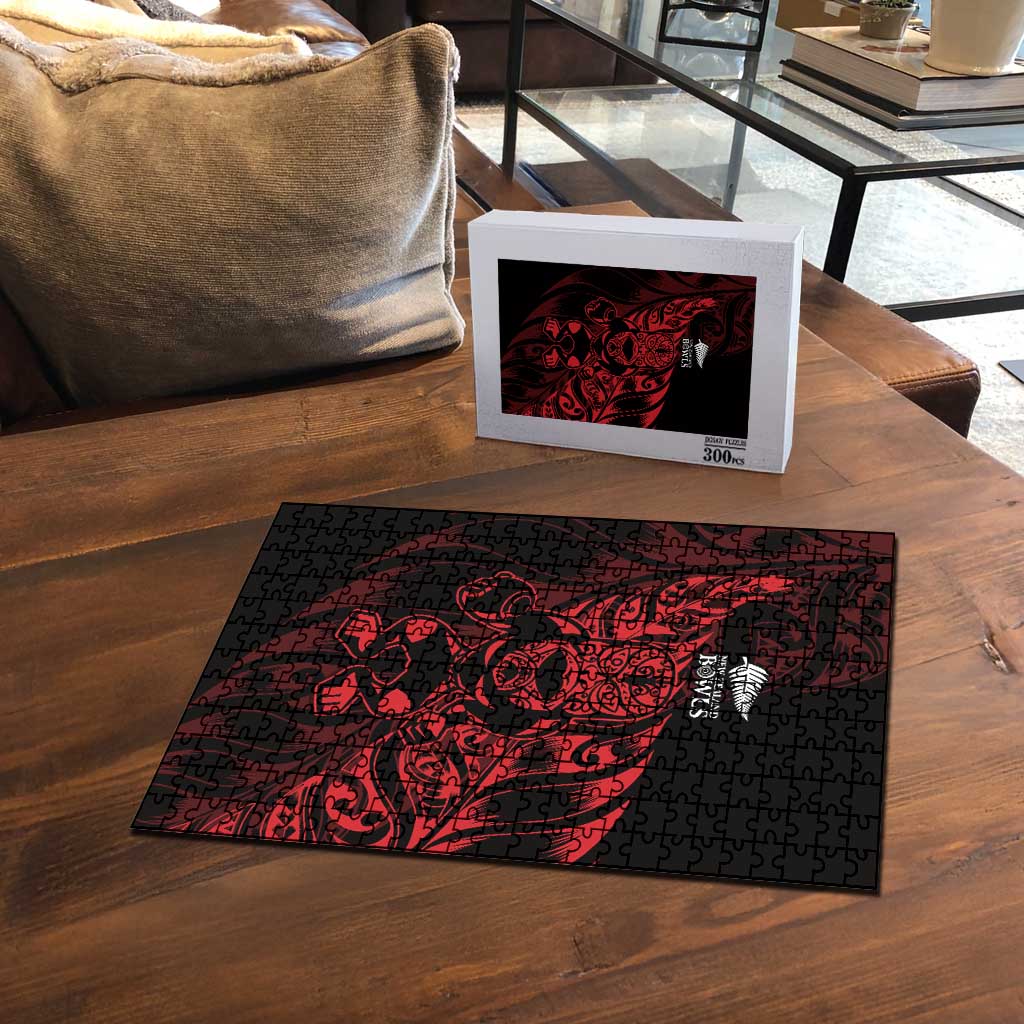 New Zealand Lawn Bowls Puzzle Red Maori Warrior Tribal Silver Fern - Vibe Hoodie