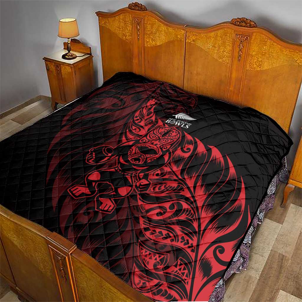 New Zealand Lawn Bowls Quilt Red Maori Warrior Tribal Silver Fern - Vibe Hoodie