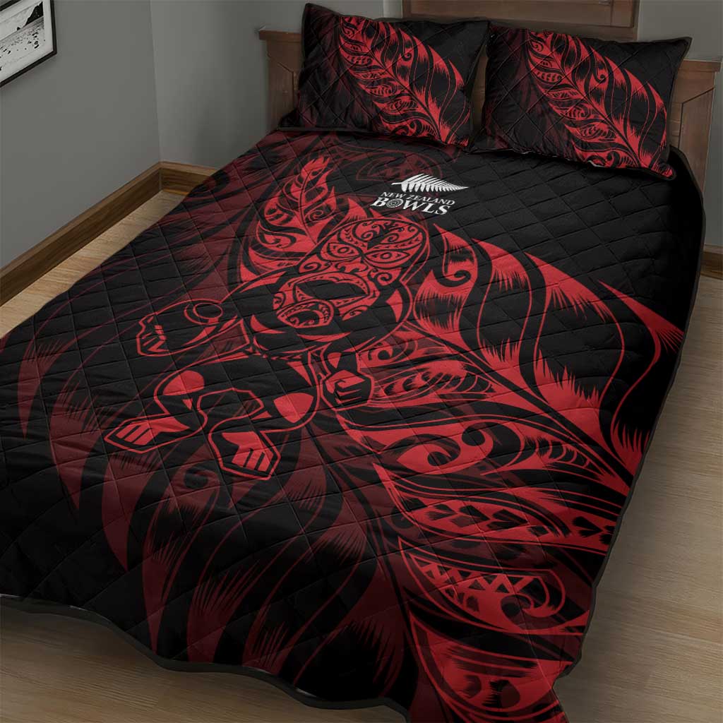 New Zealand Lawn Bowls Quilt Bed Set Red Maori Warrior Tribal Silver Fern - Vibe Hoodie