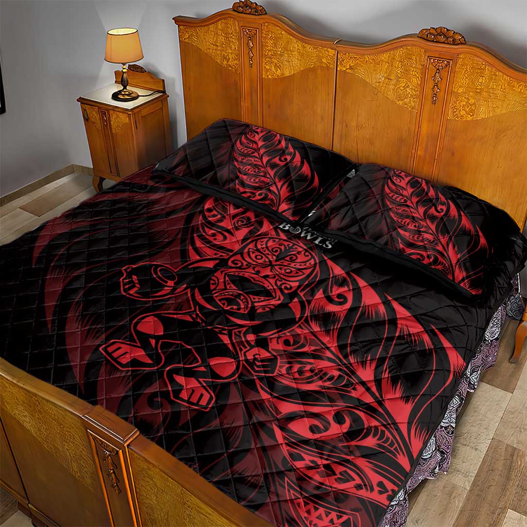 New Zealand Lawn Bowls Quilt Bed Set Red Maori Warrior Tribal Silver Fern - Vibe Hoodie