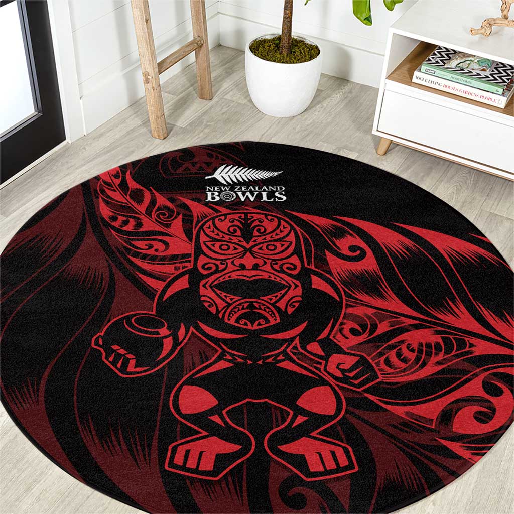 New Zealand Lawn Bowls Round Carpet Red Maori Warrior Tribal Silver Fern - Vibe Hoodie