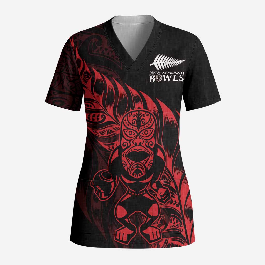 New Zealand Lawn Bowls Custom Scrub Top Red Maori Warrior Tribal Silver Fern - Vibe Hoodie
