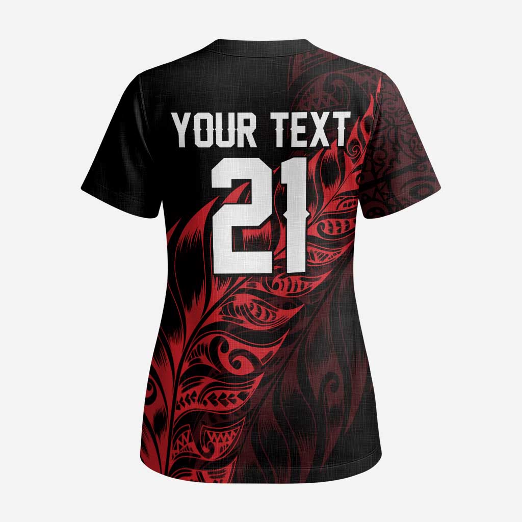 New Zealand Lawn Bowls Custom Scrub Top Red Maori Warrior Tribal Silver Fern - Vibe Hoodie