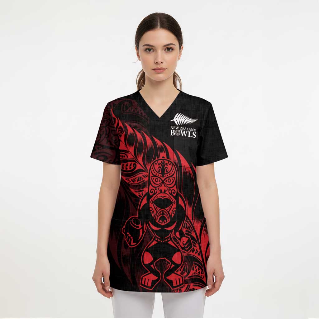 New Zealand Lawn Bowls Custom Scrub Top Red Maori Warrior Tribal Silver Fern - Vibe Hoodie