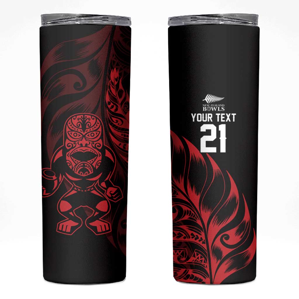 New Zealand Lawn Bowls Custom Skinny Tumbler Red Maori Warrior Tribal Silver Fern - Vibe Hoodie