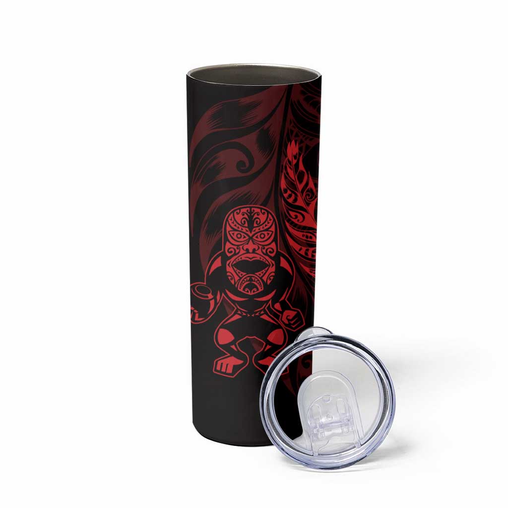 New Zealand Lawn Bowls Custom Skinny Tumbler Red Maori Warrior Tribal Silver Fern - Vibe Hoodie