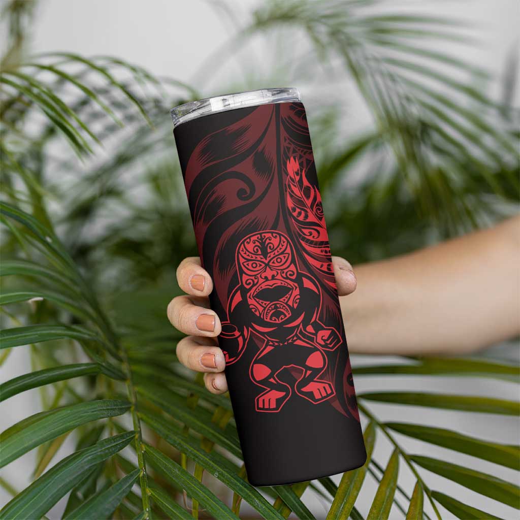 New Zealand Lawn Bowls Custom Skinny Tumbler Red Maori Warrior Tribal Silver Fern - Vibe Hoodie