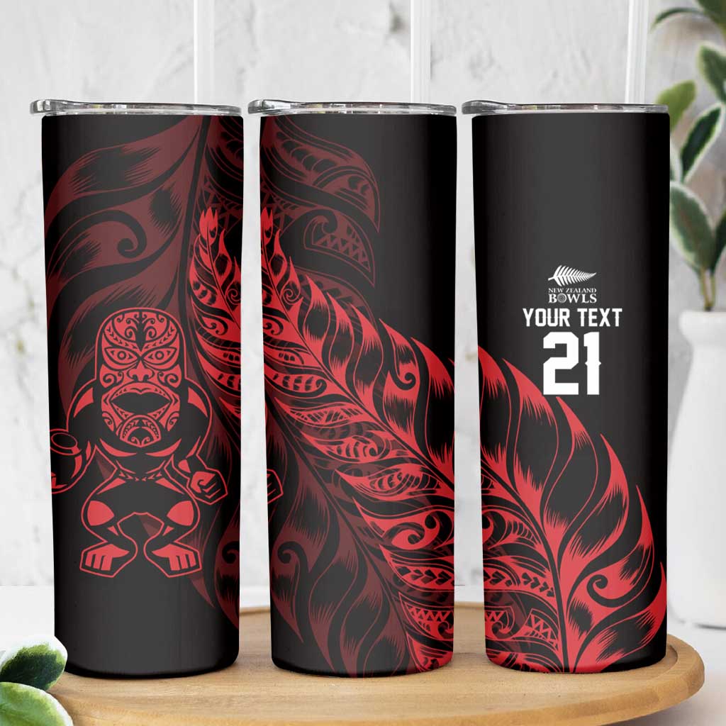 New Zealand Lawn Bowls Custom Skinny Tumbler Red Maori Warrior Tribal Silver Fern - Vibe Hoodie