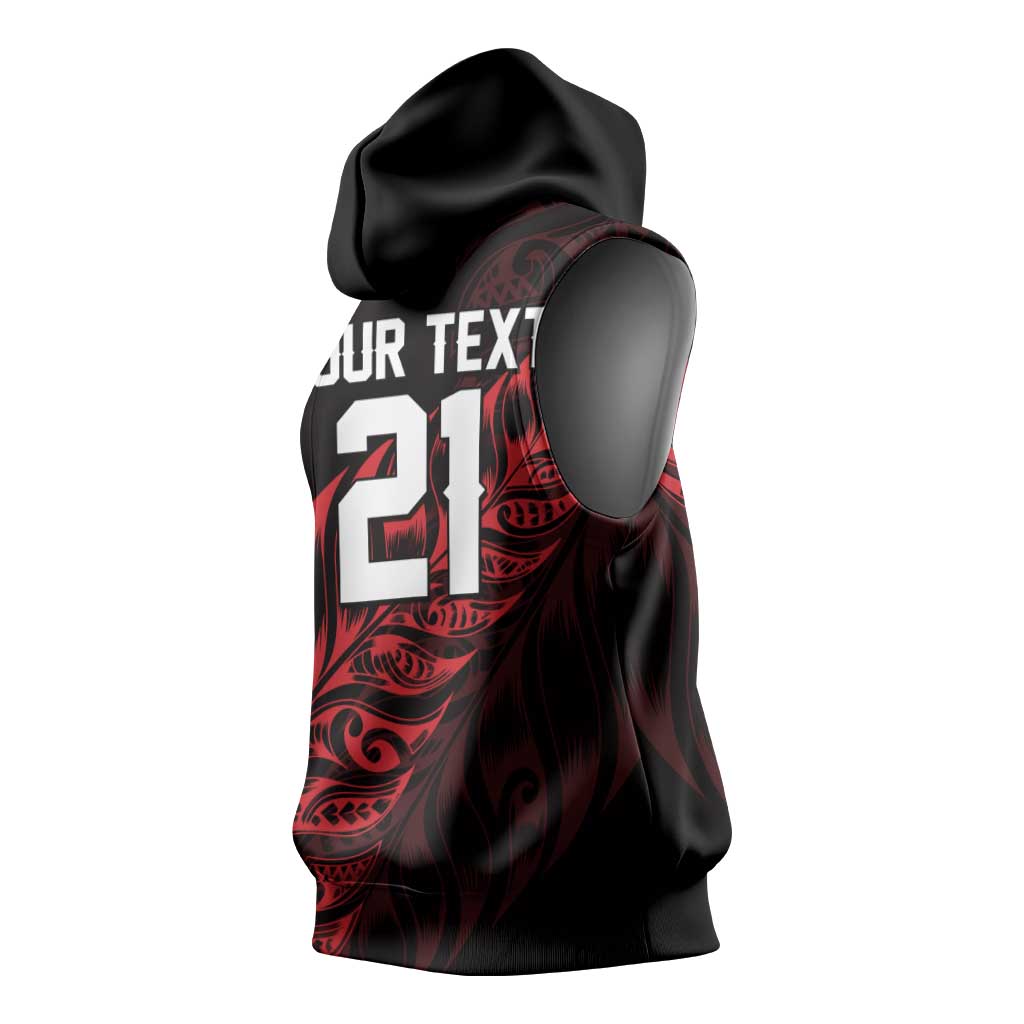 New Zealand Lawn Bowls Custom Sleeveless Hoodie Red Maori Warrior Tribal Silver Fern - Vibe Hoodie