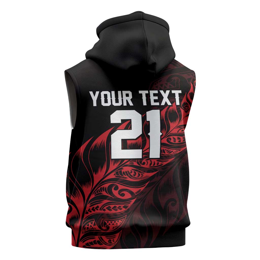 New Zealand Lawn Bowls Custom Sleeveless Zip Hoodie Red Maori Warrior Tribal Silver Fern - Vibe Hoodie
