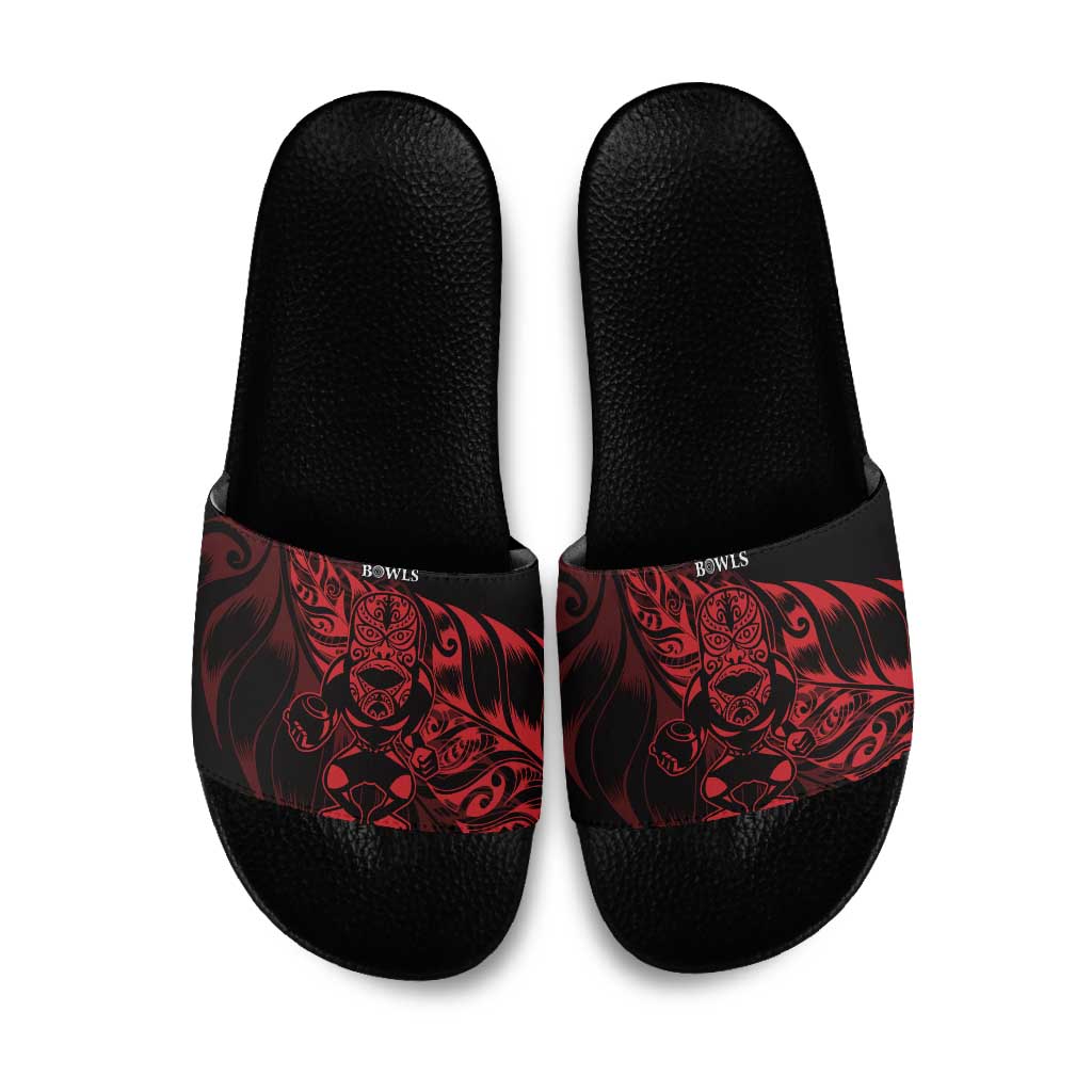 New Zealand Lawn Bowls Slide Sandals Red Maori Warrior Tribal Silver Fern - Vibe Hoodie