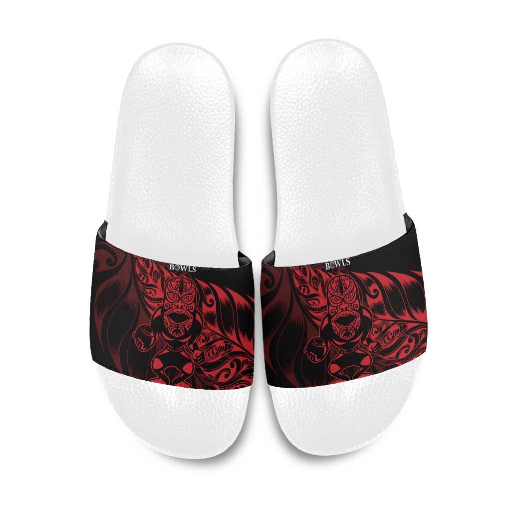 New Zealand Lawn Bowls Slide Sandals Red Maori Warrior Tribal Silver Fern - Vibe Hoodie