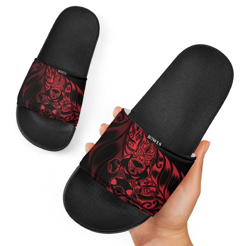 New Zealand Lawn Bowls Slide Sandals Red Maori Warrior Tribal Silver Fern - Vibe Hoodie