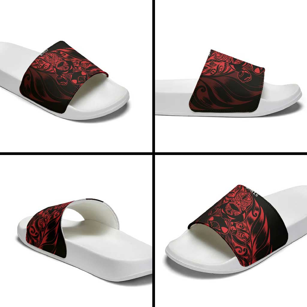 New Zealand Lawn Bowls Slide Sandals Red Maori Warrior Tribal Silver Fern - Vibe Hoodie