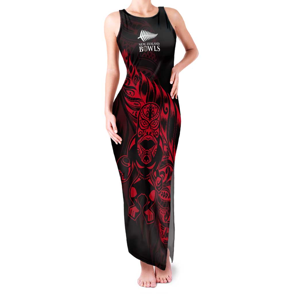 New Zealand Lawn Bowls Custom Tank Maxi Dress Red Maori Warrior Tribal Silver Fern - Vibe Hoodie
