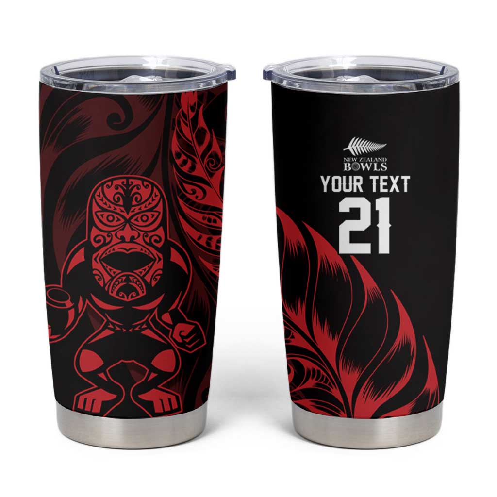 New Zealand Lawn Bowls Custom Tumbler Cup Red Maori Warrior Tribal Silver Fern - Vibe Hoodie