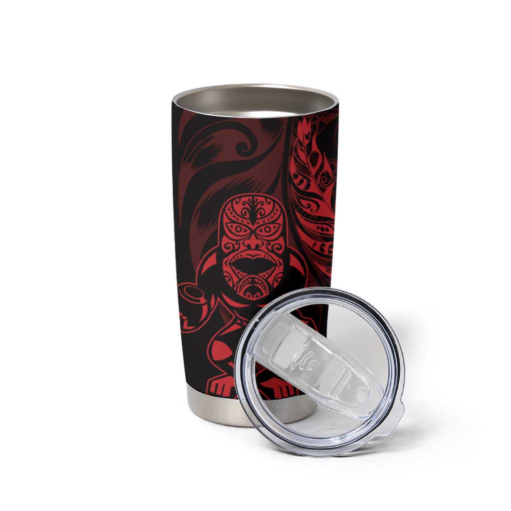 New Zealand Lawn Bowls Custom Tumbler Cup Red Maori Warrior Tribal Silver Fern - Vibe Hoodie