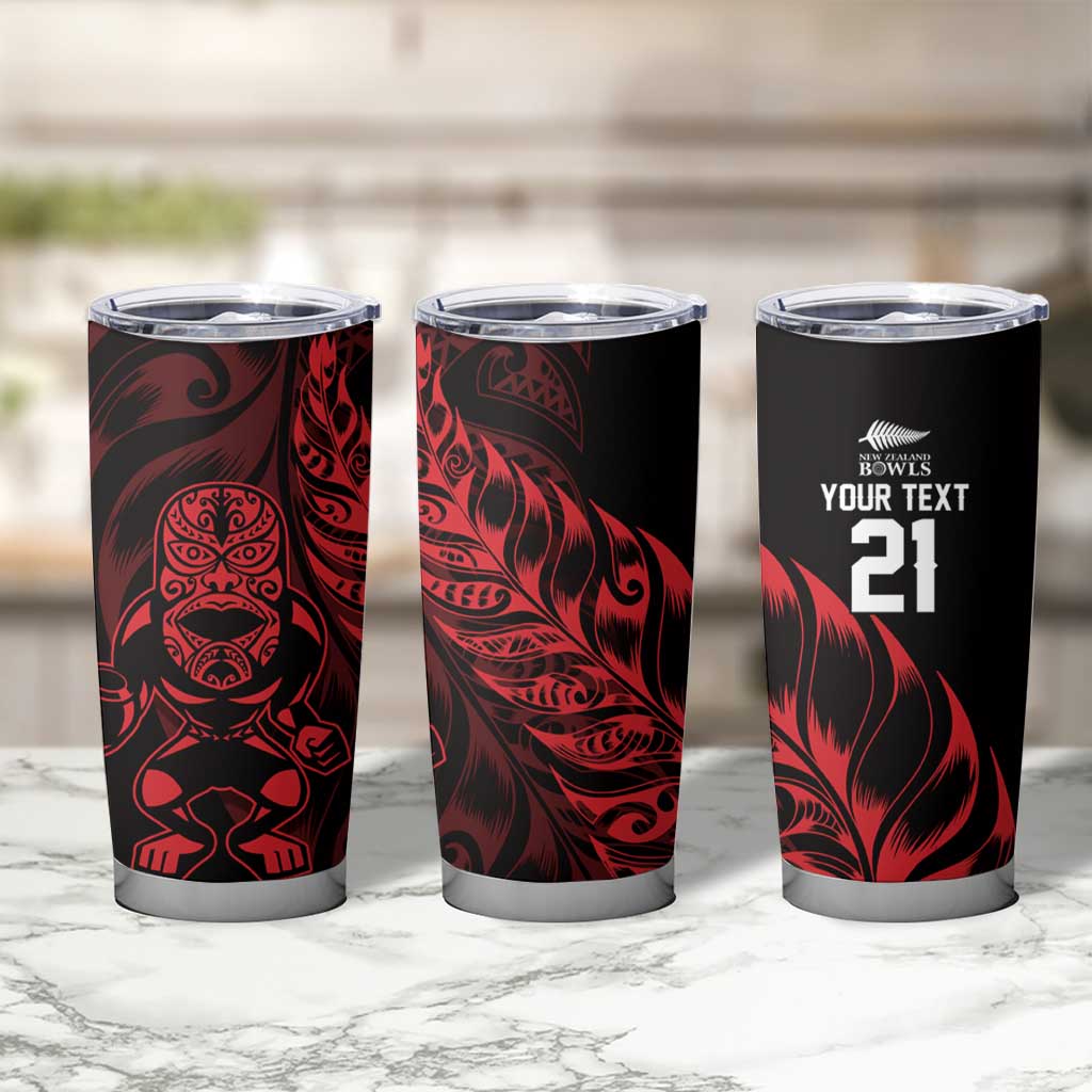 New Zealand Lawn Bowls Custom Tumbler Cup Red Maori Warrior Tribal Silver Fern - Vibe Hoodie