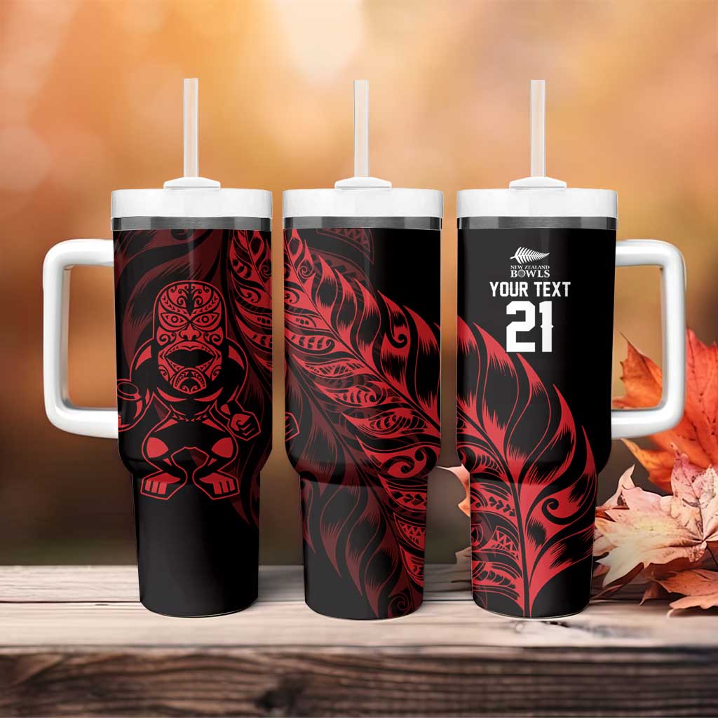 New Zealand Lawn Bowls Custom Tumbler With Handle Red Maori Warrior Tribal Silver Fern - Vibe Hoodie