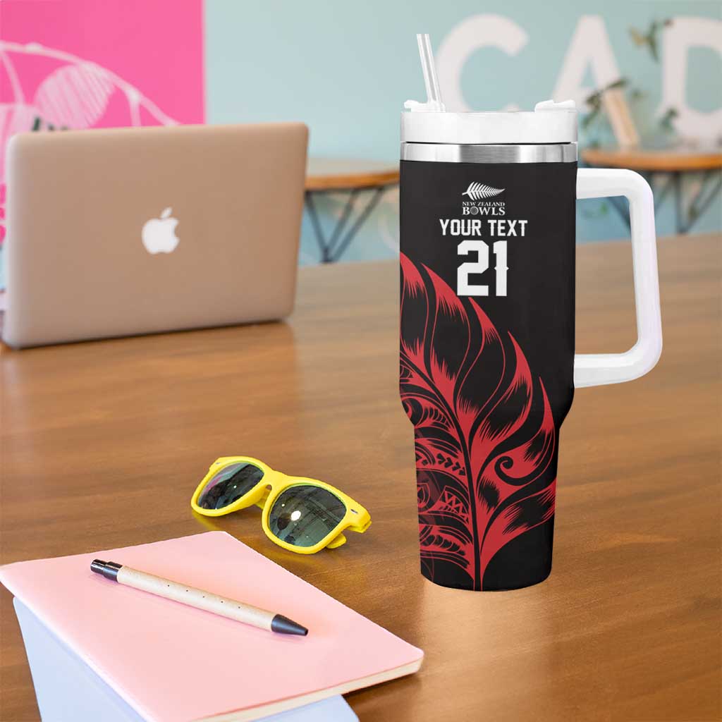 New Zealand Lawn Bowls Custom Tumbler With Handle Red Maori Warrior Tribal Silver Fern - Vibe Hoodie