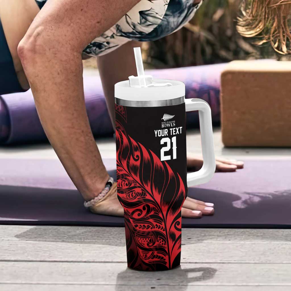New Zealand Lawn Bowls Custom Tumbler With Handle Red Maori Warrior Tribal Silver Fern - Vibe Hoodie