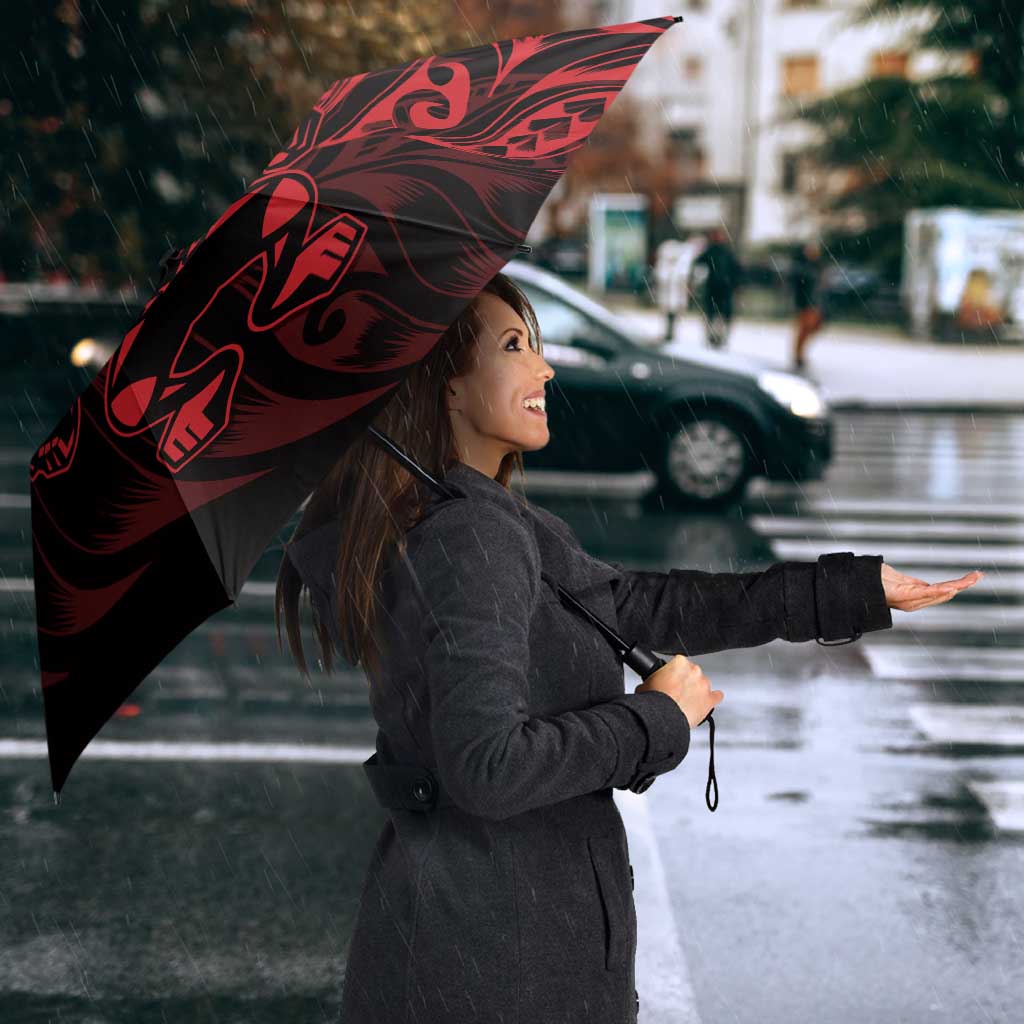 New Zealand Lawn Bowls Umbrella Red Maori Warrior Tribal Silver Fern - Vibe Hoodie