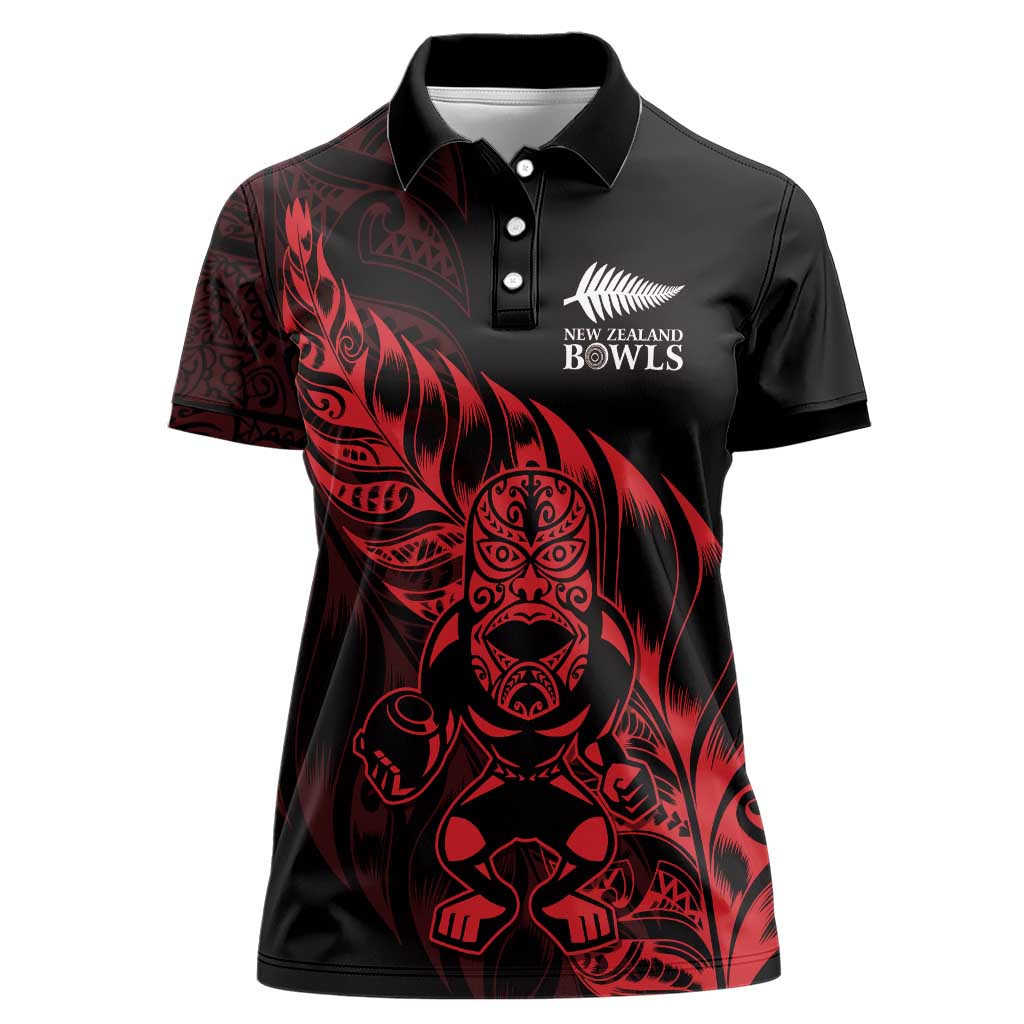 New Zealand Lawn Bowls Custom Women Polo Shirt Red Maori Warrior Tribal Silver Fern - Vibe Hoodie