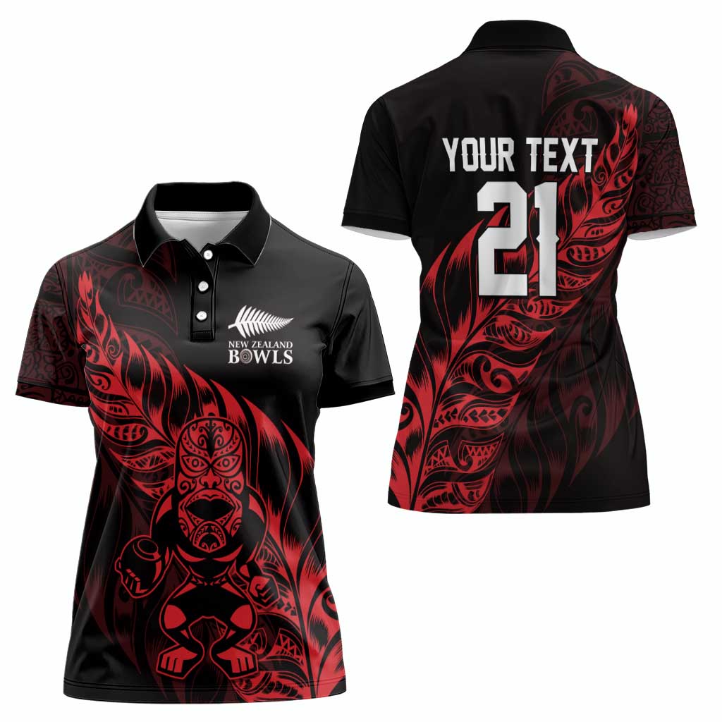New Zealand Lawn Bowls Custom Women Polo Shirt Red Maori Warrior Tribal Silver Fern - Vibe Hoodie