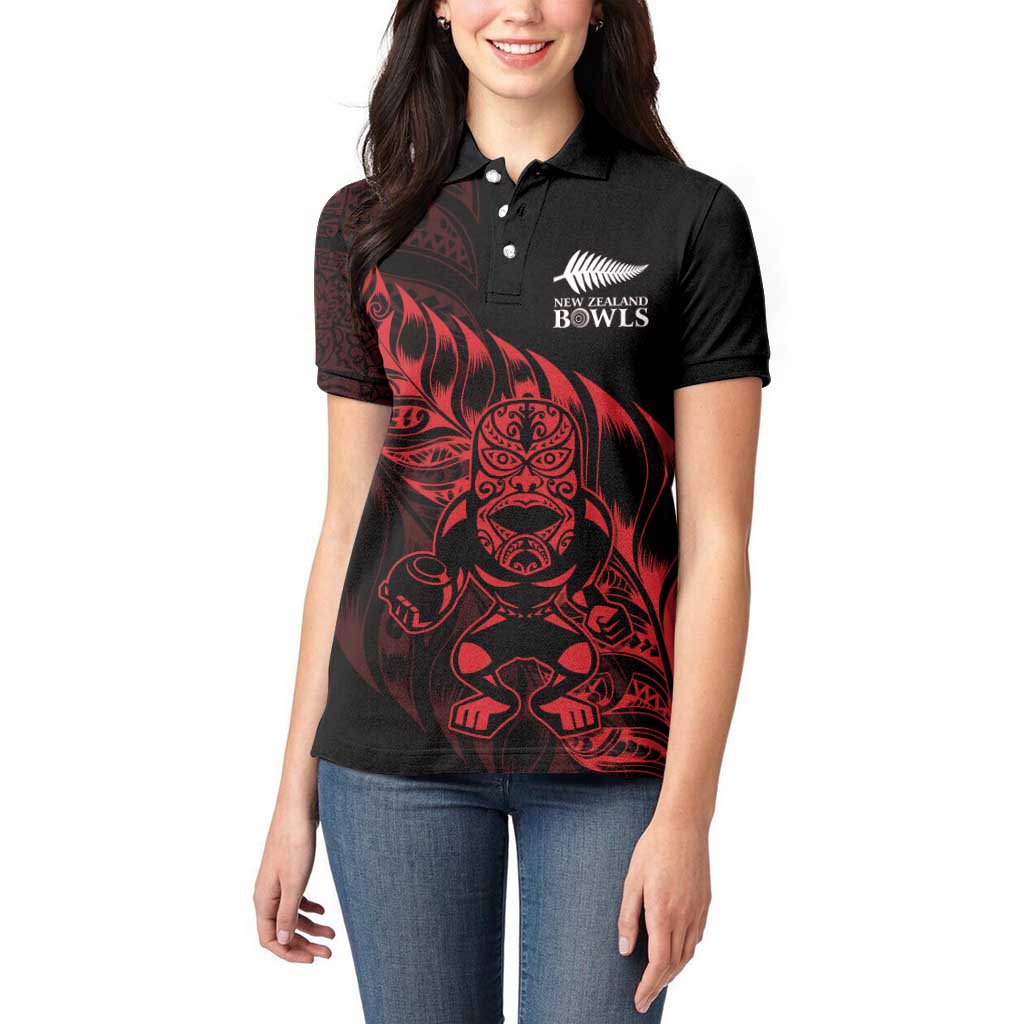 New Zealand Lawn Bowls Custom Women Polo Shirt Red Maori Warrior Tribal Silver Fern - Vibe Hoodie