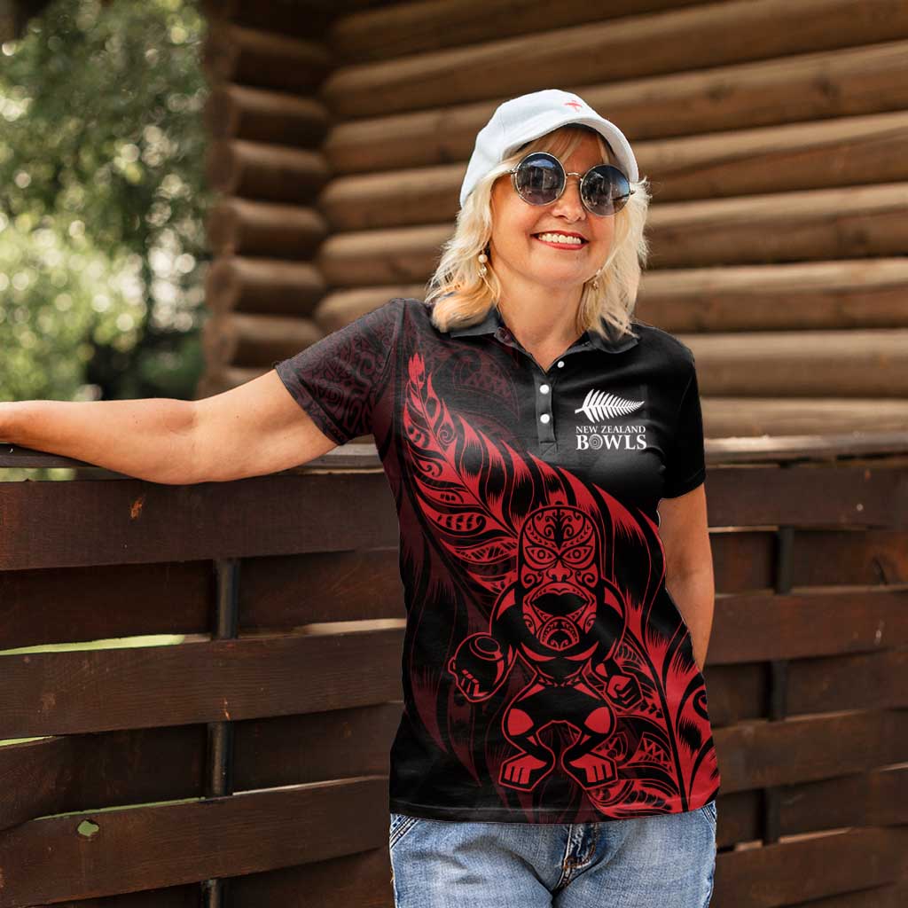 New Zealand Lawn Bowls Custom Women Polo Shirt Red Maori Warrior Tribal Silver Fern - Vibe Hoodie
