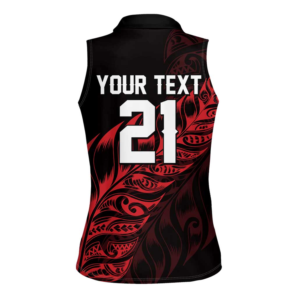 New Zealand Lawn Bowls Custom Women Sleeveless Polo Shirt Red Maori Warrior Tribal Silver Fern - Vibe Hoodie