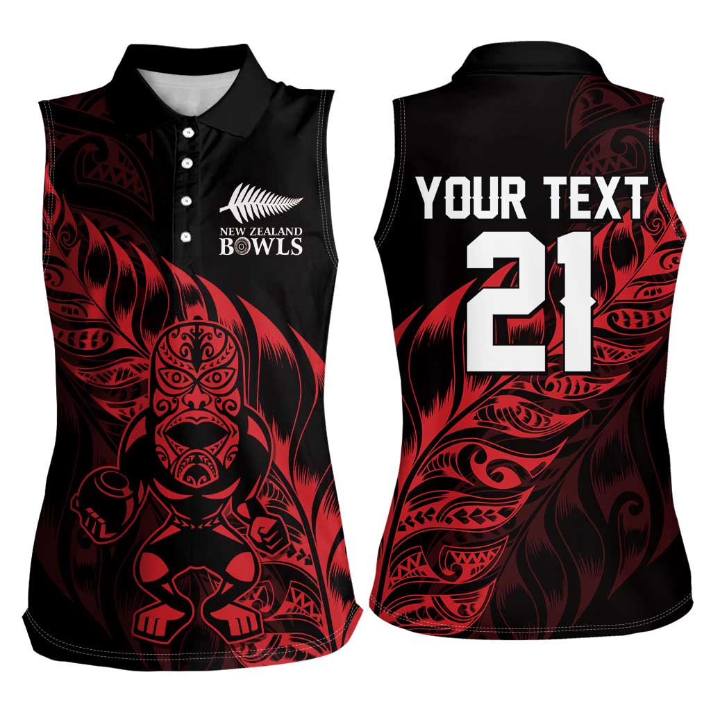 New Zealand Lawn Bowls Custom Women Sleeveless Polo Shirt Red Maori Warrior Tribal Silver Fern - Vibe Hoodie