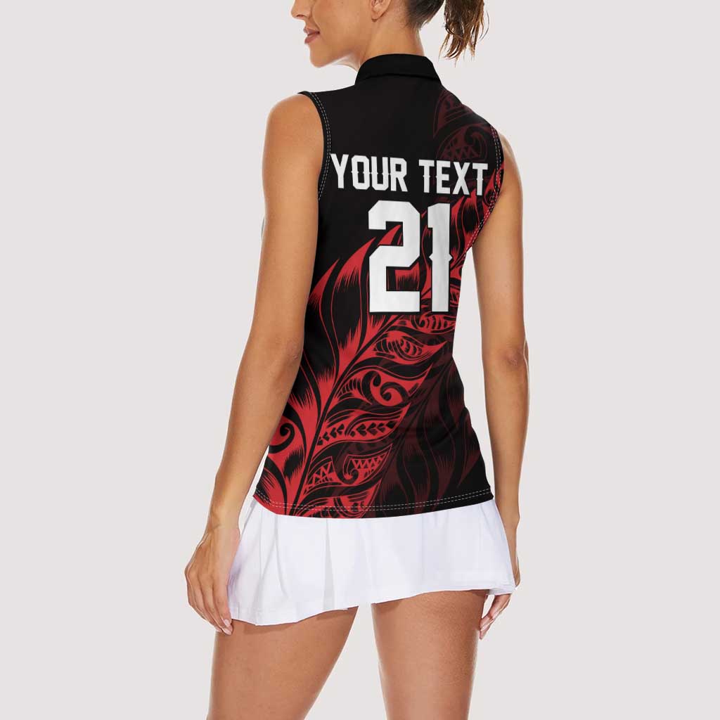 New Zealand Lawn Bowls Custom Women Sleeveless Polo Shirt Red Maori Warrior Tribal Silver Fern - Vibe Hoodie