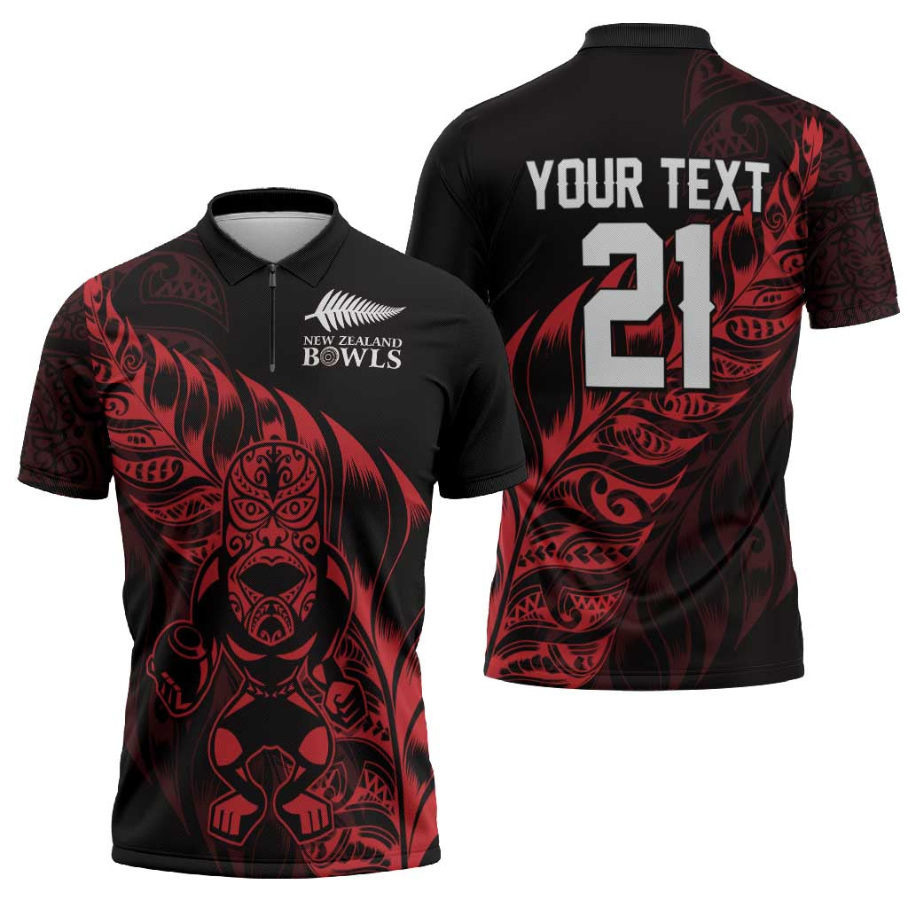 New Zealand Lawn Bowls Custom Zipper Polo Shirt Red Maori Warrior Tribal Silver Fern - Vibe Hoodie