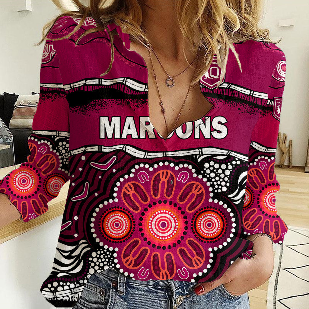 Maroons Rugby Women Casual Shirt Aboriginal Queensland State of Origin - Vibe Hoodie Shop