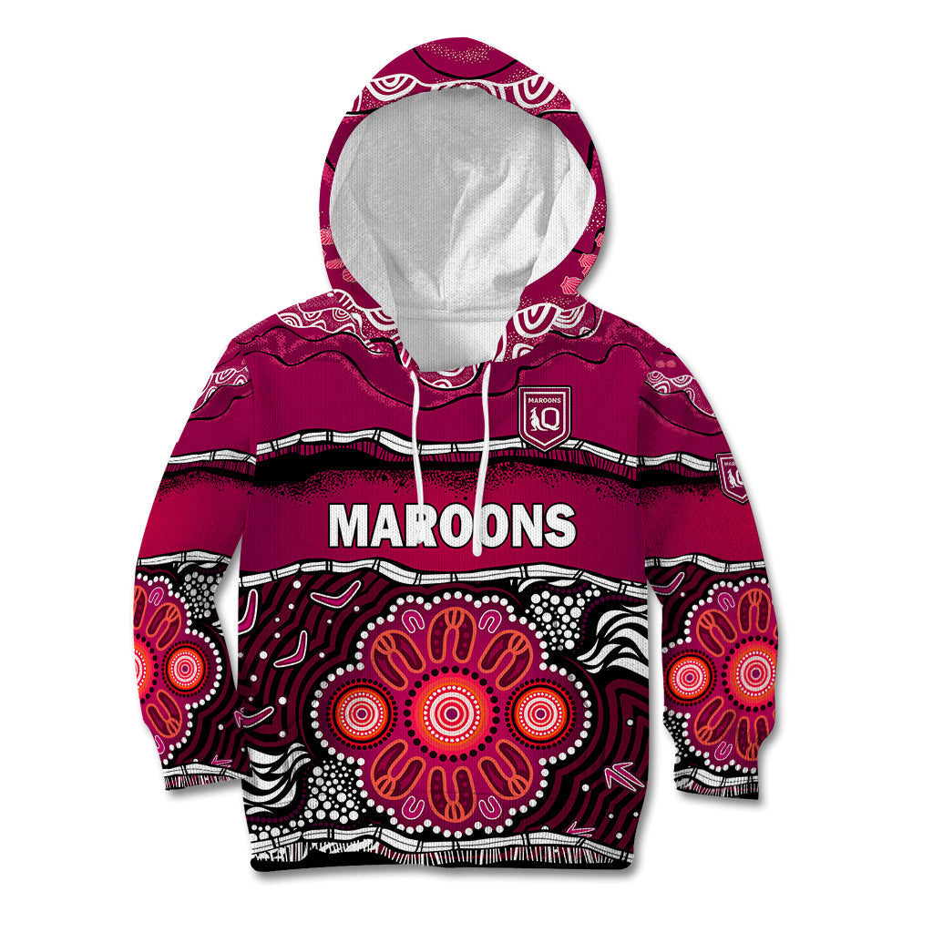 (Custom Text And Number) Maroons Rugby Kid Hoodie Aboriginal Queensland State of Origin - Vibe Hoodie Shop
