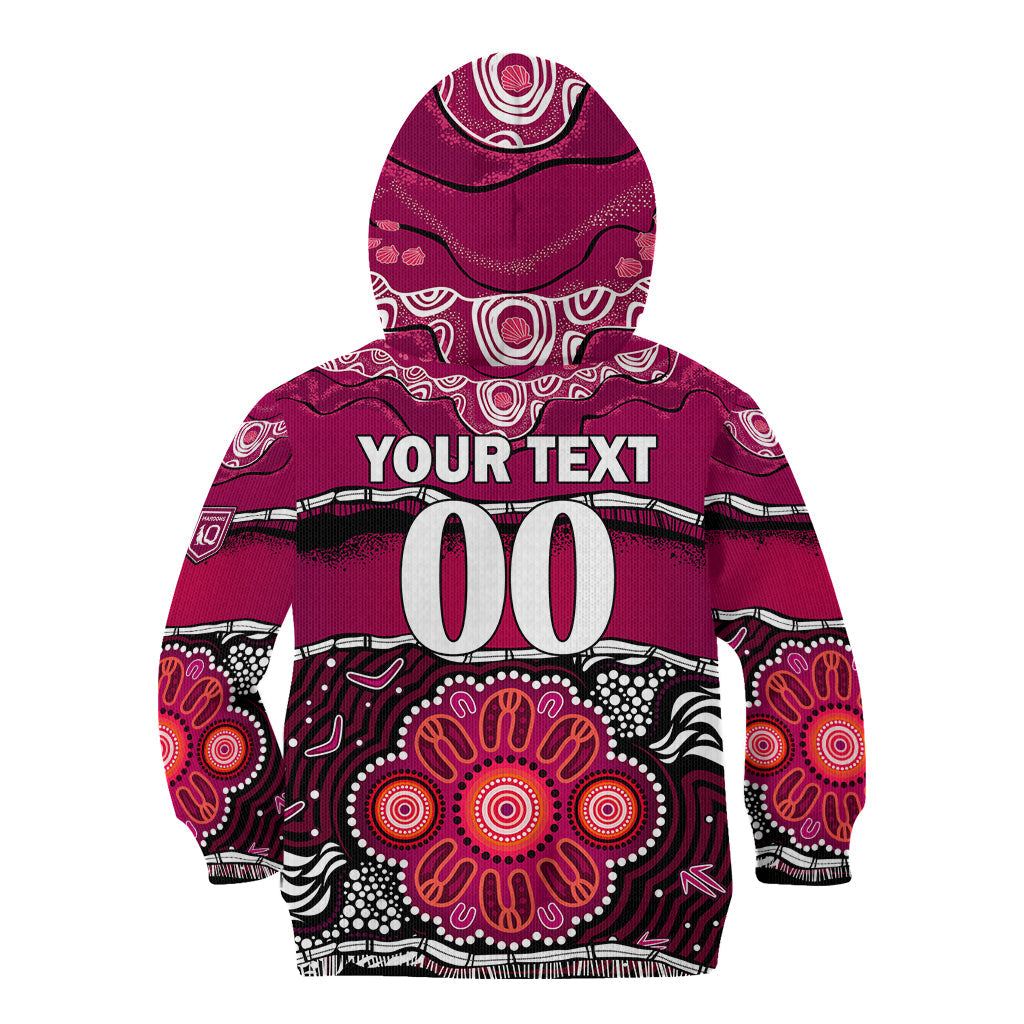 (Custom Text And Number) Maroons Rugby Kid Hoodie Aboriginal Queensland State of Origin - Vibe Hoodie Shop